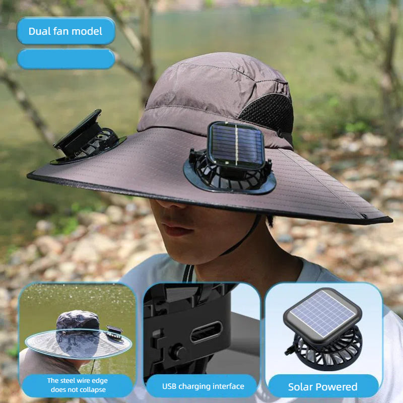 Camper Solar Fan Hat Fishing Hat Men's Outdoor Mountaineering UV Protection Sunshade Fishing Hat with Fan
