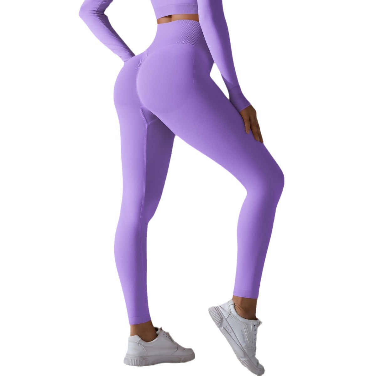 Seamless Solid Peach Sports Trousers for Women - Tight Running Fitness Yoga Pants with High Waist and Butt-Lifting Design