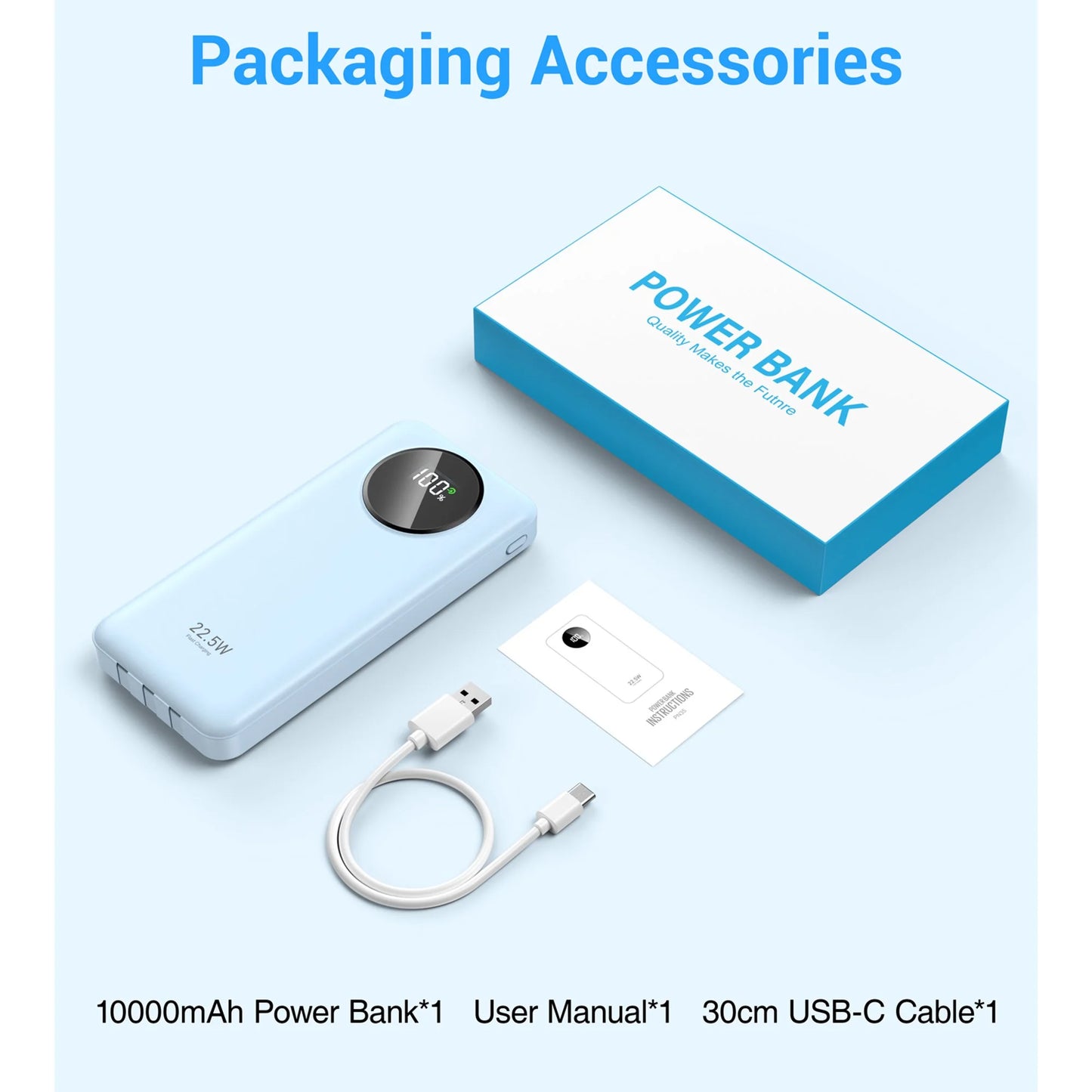 10000Mah Power Bank 22.5W Fast Charging Portable Charger with Cables, USB Battery Pack Compatible for Iphone and Android Cell Phone