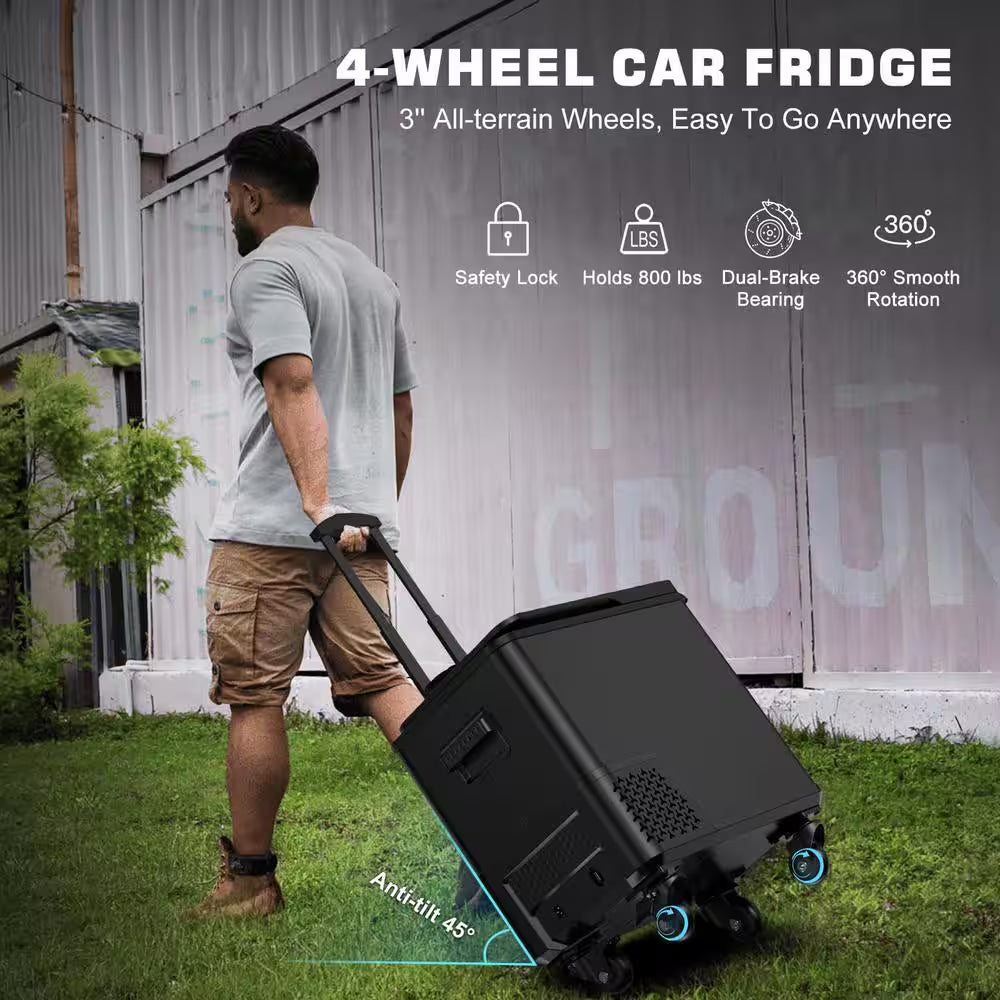 Blcak 40 Qt. Portable Car Cooler with APP Control, Handle and Wheels for Camping, Travel, RV, Truck, Boat and Home Use