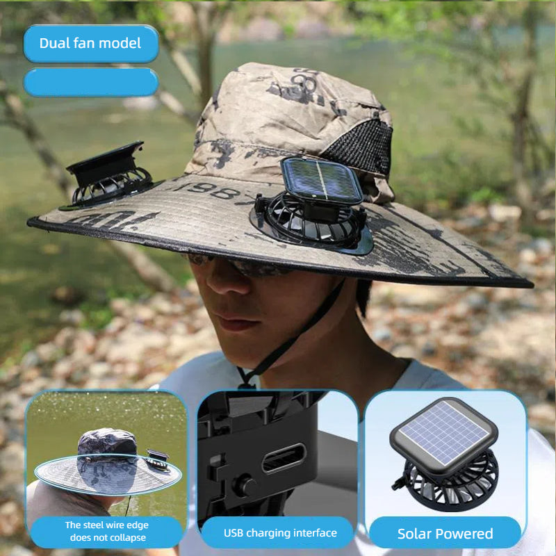 Camper Solar Fan Hat Fishing Hat Men's Outdoor Mountaineering UV Protection Sunshade Fishing Hat with Fan