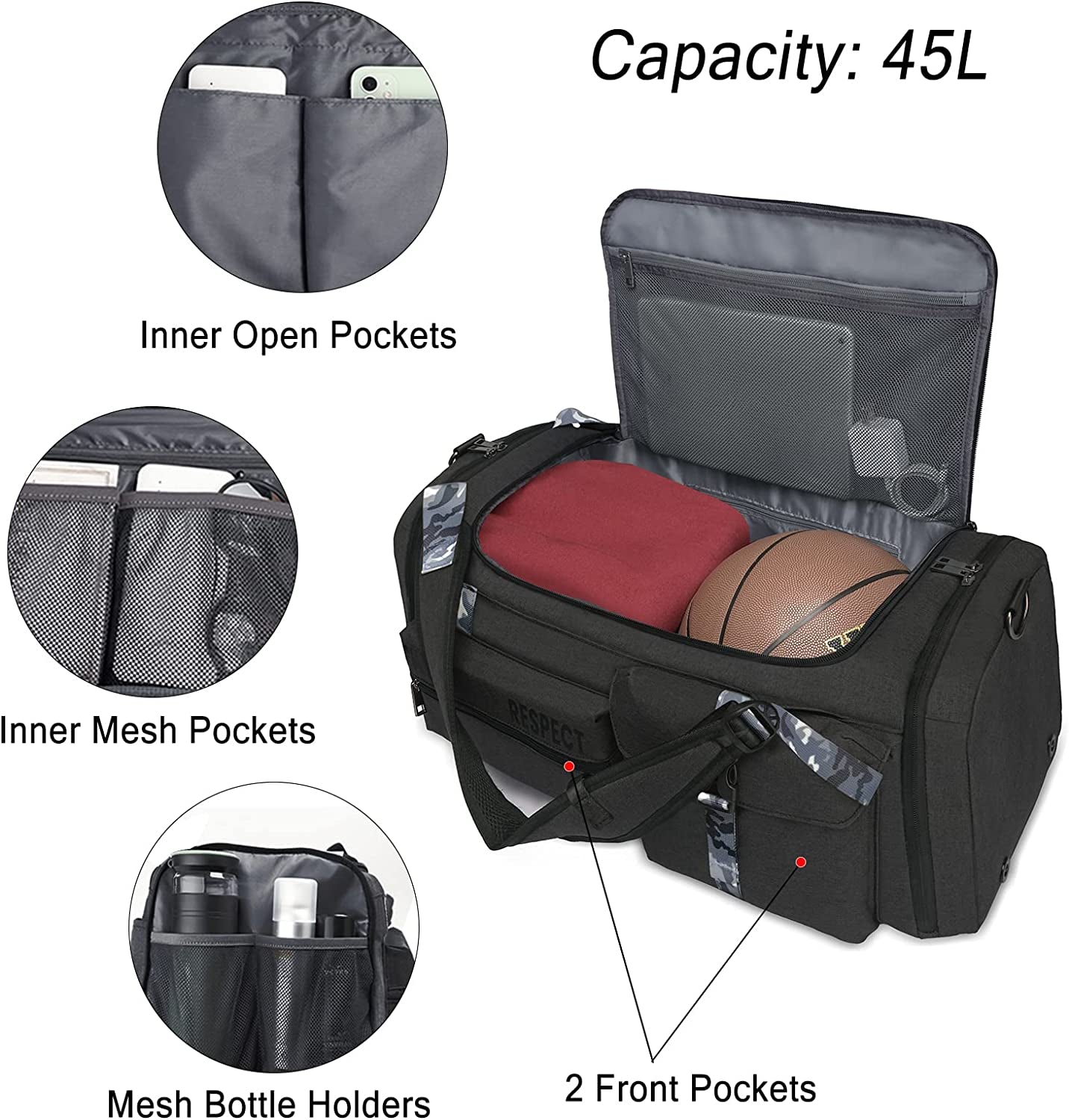 Gym Bags for Men Gym Duffle Bag Backpack 3-Way Sports Duffel Bags for Men with Shoe Compartment & Wet Pocket(Black)