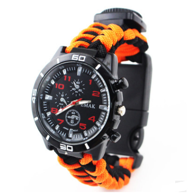 EMAK Survival Watch Camping Outdoor Medical Multi-Functional Compass Thermometer Rescue Paracord Wristband Equipment Tools Kit