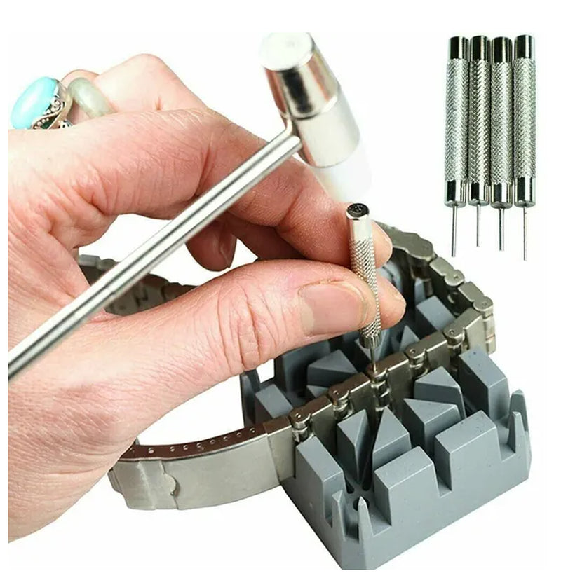 Watch Repair Band Link Remover Tool Kit - Hammer Punch Pins Watch Strap Holder