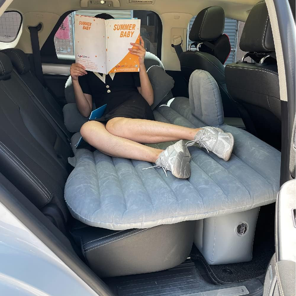Car Air Mattress, Inflatable Car Mattress for Back Seat, Car Bed with Air Pump, Home Sleeping Pad (TM Gray)