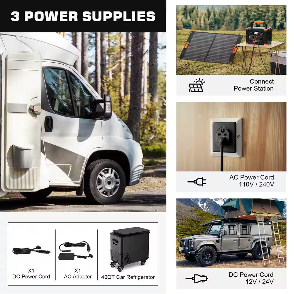 Blcak 40 Qt. Portable Car Cooler with APP Control, Handle and Wheels for Camping, Travel, RV, Truck, Boat and Home Use