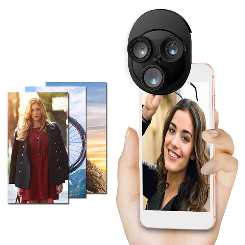 3-1-ში მობილური ტელეფონის ლინზების ნაკრები, პროფესიონალური ინტეგრირებული ტურნიკეტი გარე გამოყენებისთვის, ფართოკუთხოვანი + თევზის თვალის + მაკრო კამერის ლინზების ნაკრები 