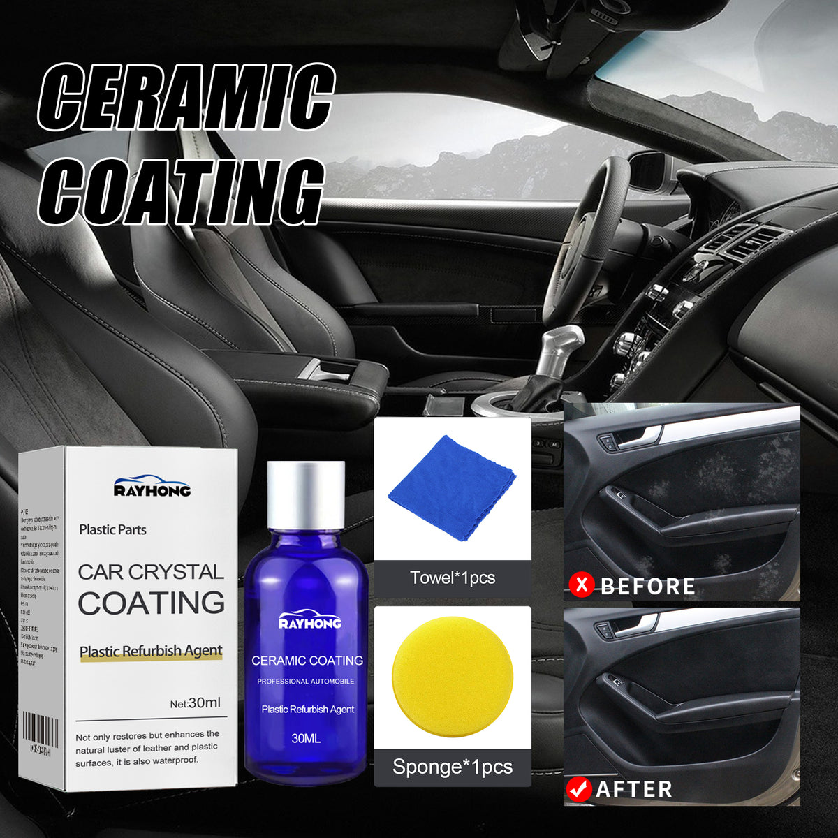 Rayhong Automotive Plastic Refurbishment Coated Crystal Liquid, Instrument Panel Interior Clean Decontamination Anti-dust Refurbishment Bright Coating Liquid