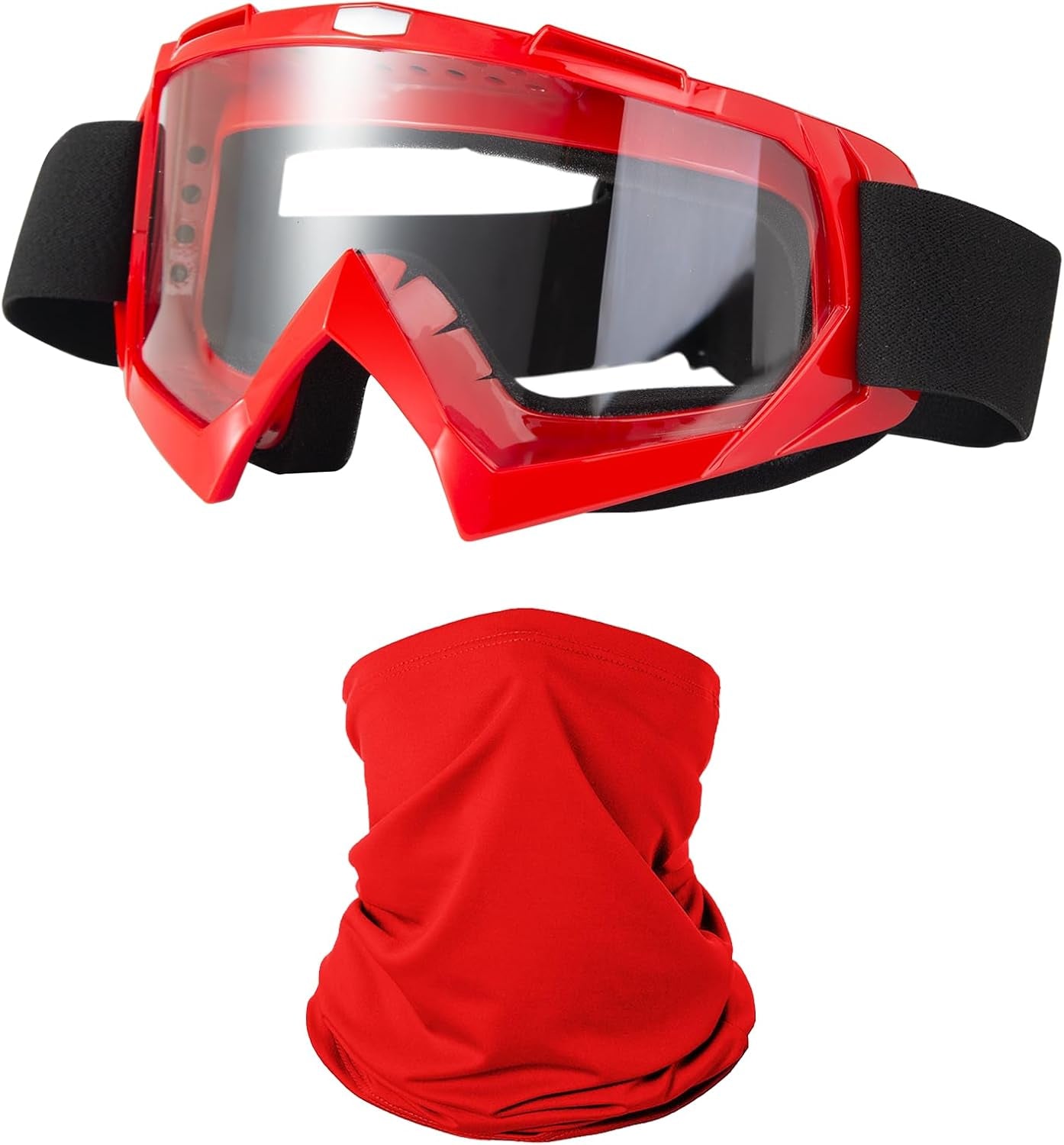 Motorcycle Goggles Dirt Bike ATV Off-Road Riding Motocross Glasses with Sun UV Protection Neck Gaiter Face Cover