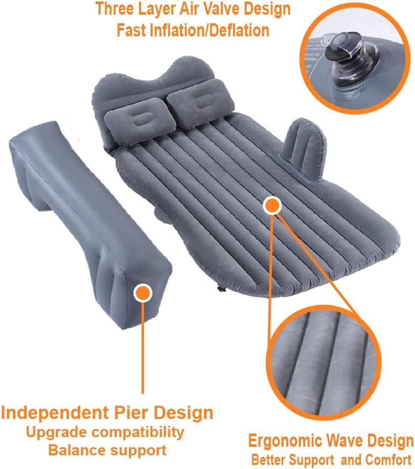 Car Air Mattress, Inflatable Car Mattress for Back Seat, Car Bed with Air Pump, Home Sleeping Pad (TM Gray)