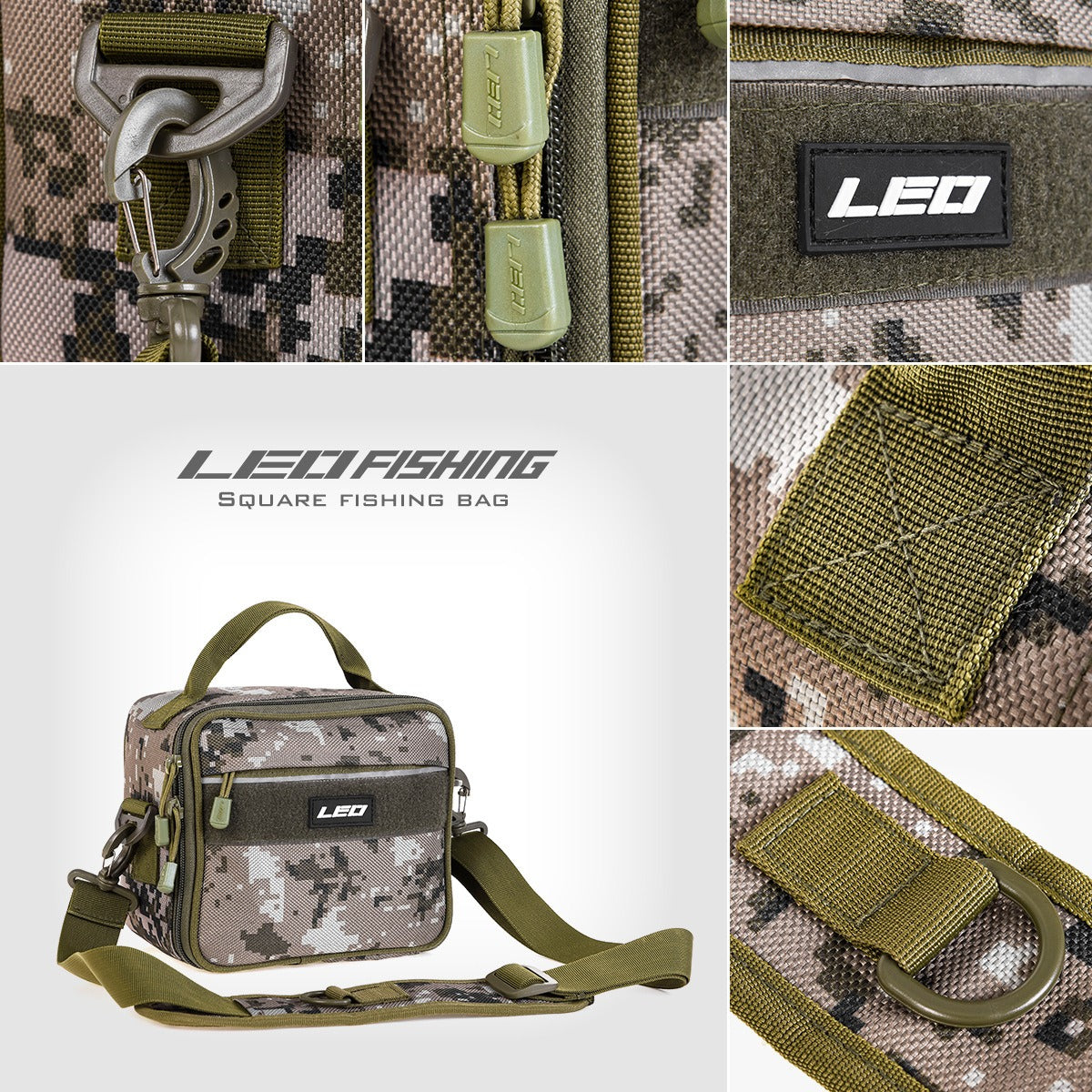 28163 LEO Luya-ს პატარა კვადრატული ჩანთა, სათევზაო ნავის ჩანთა, სათევზაო აქსესუარების ჩანთა