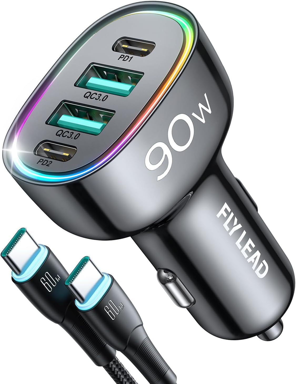 Car Charger USB C 90W 4-Port Car Phone Charger Compatible with Iphone 17/16/15/14/13/12 Pro Max plus [A Must for Family Travel] Super Fast Charging Cigarette Lighter Adapter Port