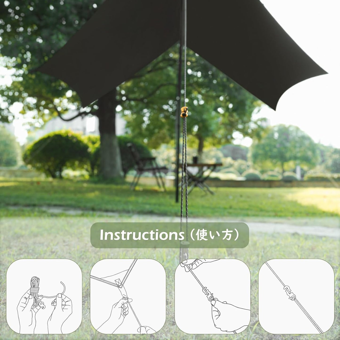 Reflective Guyline, Tent Cord Nylon Paracord Rope with Guyline Adjuster for Camping Tent, Outdoor Packaging (Black - 4 Pack)