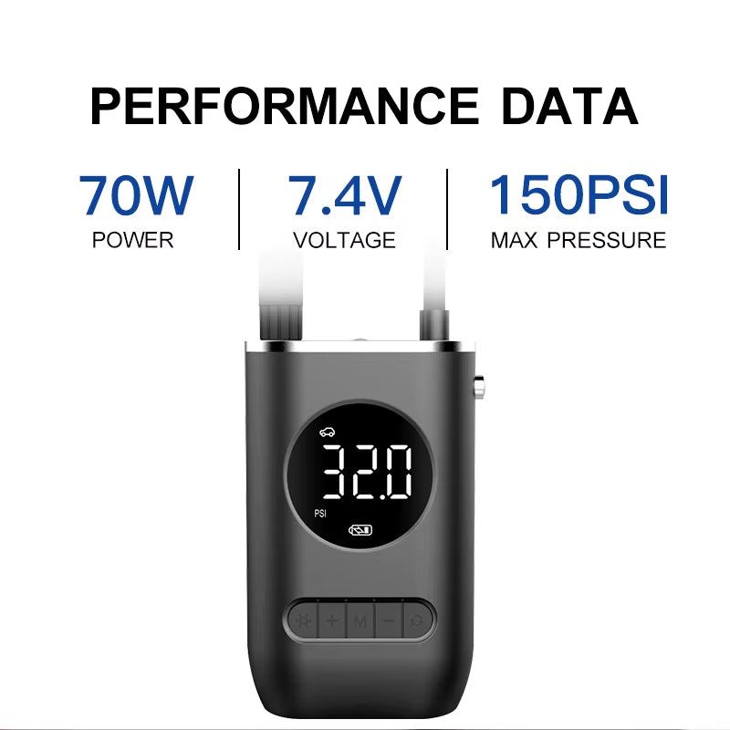 1 Set Car Air Pump Portable Mini Self Propelled Electric Tire Pump Handheld Wireless Digital Display Charging Pump