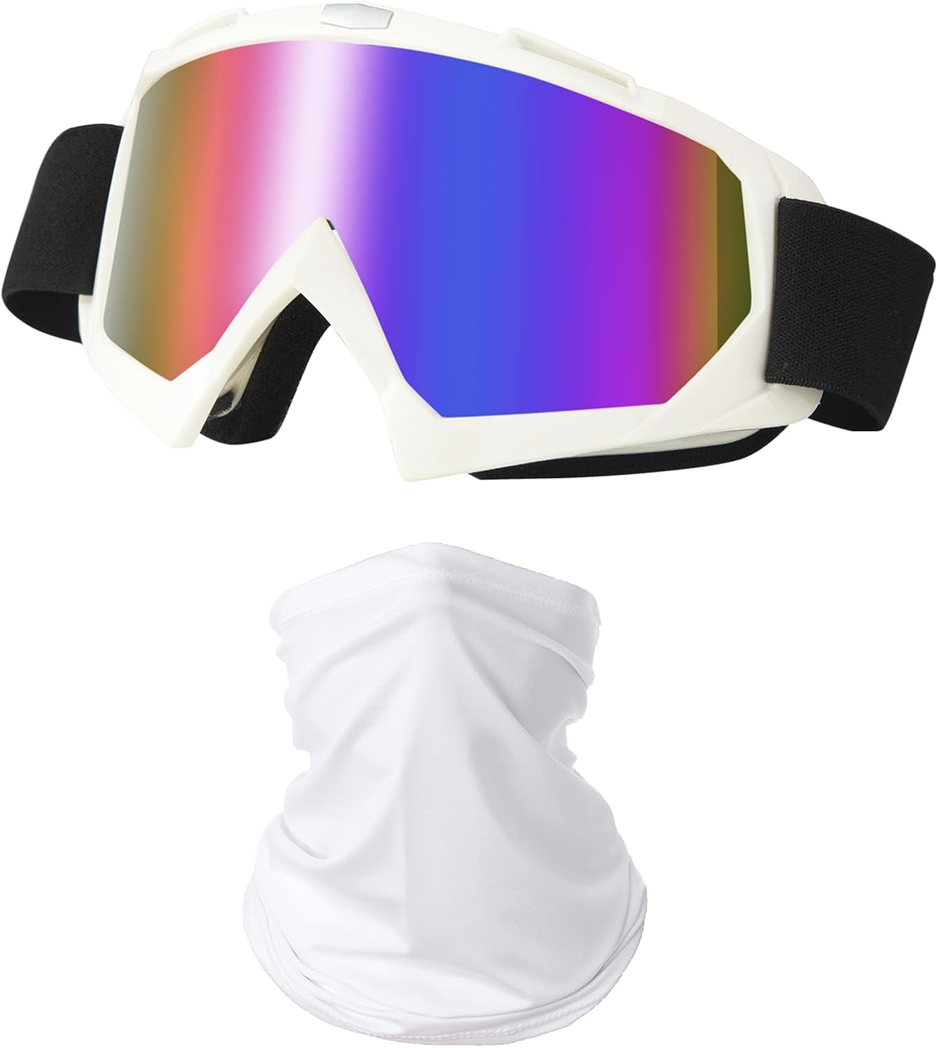 Motorcycle Goggles Dirt Bike ATV Off-Road Riding Motocross Glasses with Sun UV Protection Neck Gaiter Face Cover