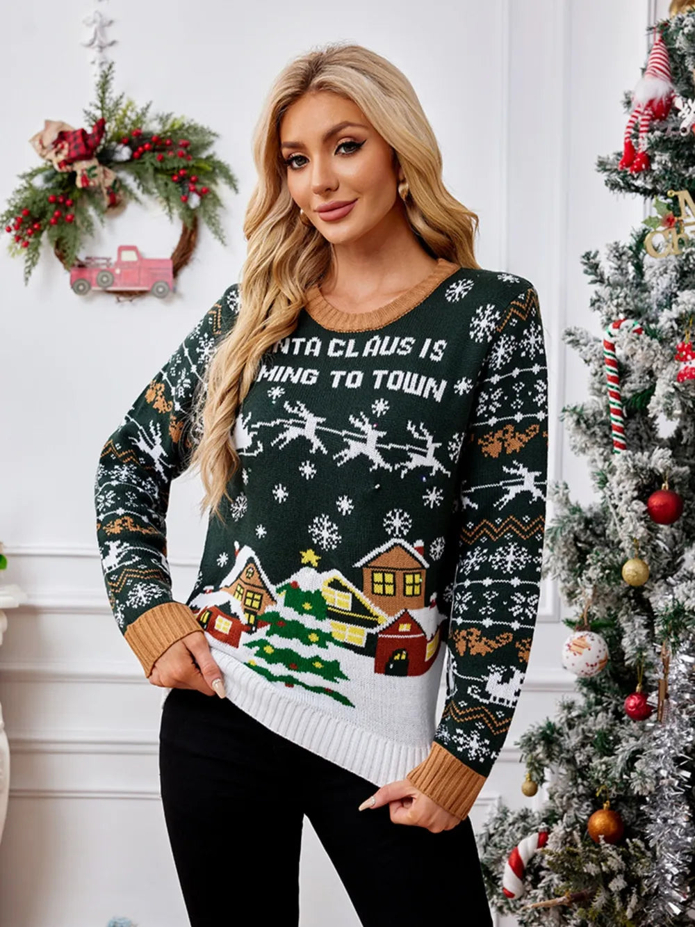 Casual round neck Christmas sweater with lazy style autumn and winter pullover sweater
