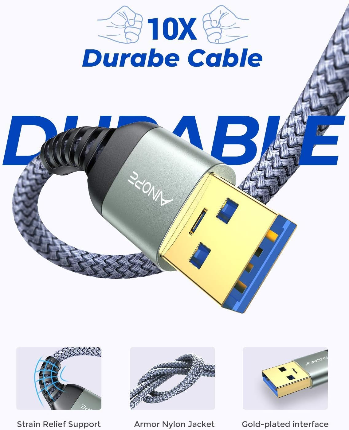 USB to USB Cable,Usb 3.0 a to a Male Cable, [Never Rupture] USB Male to Male Cable Double End USB Cord Compatible with Hard Drive Enclosures, DVD Player, Laptop Cooler,3.3Ft+3.3Ft/2 Pack/Grey