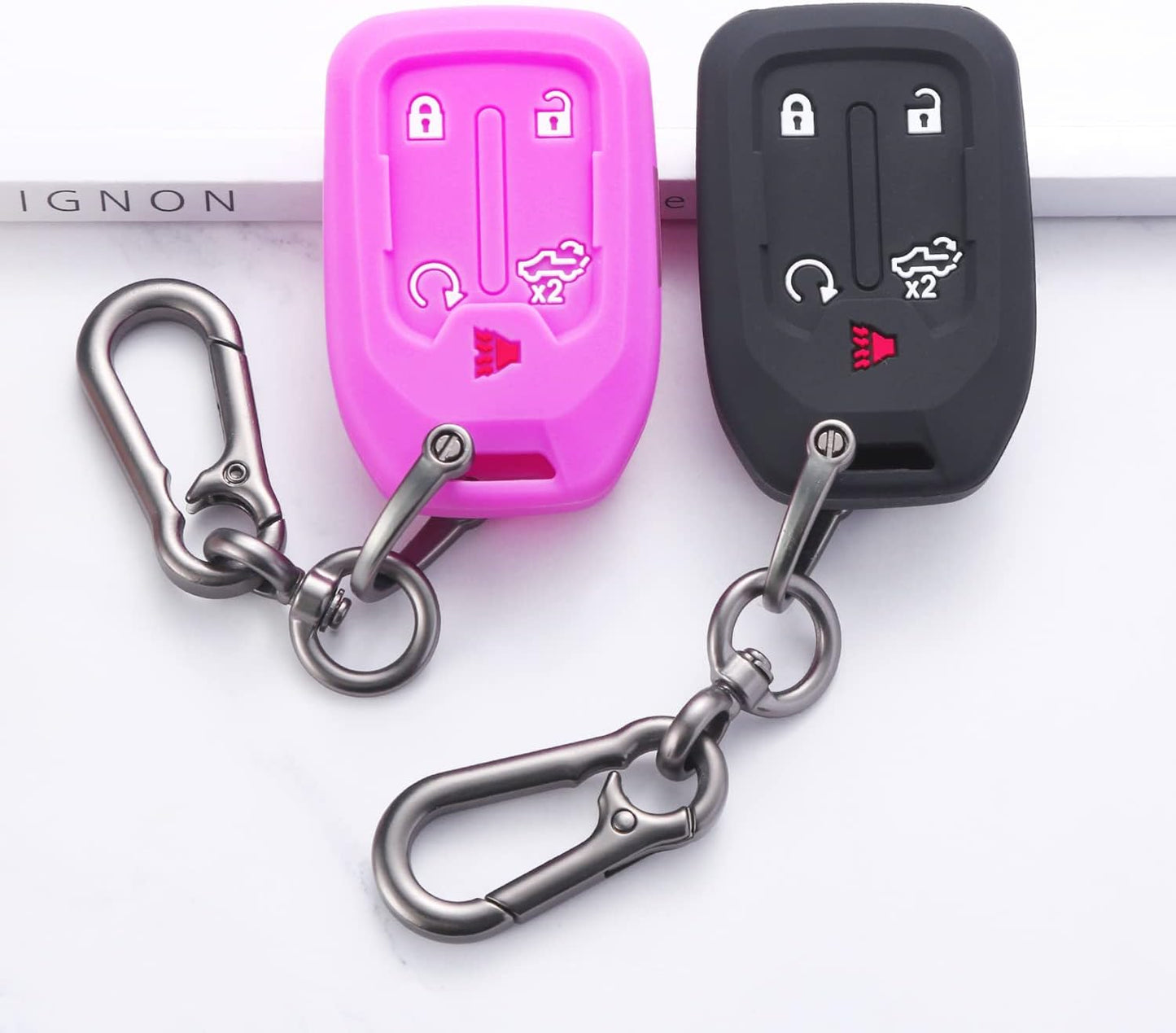 2PCS Silicone Smart Key Fob Case Cover for 2023 2022 2021 2020 2019 Chevy Silverado and GMC Sierra 1500 2500HD 3500HD, Remote Protector Accessories Holder(Key Ring,Black and Black)