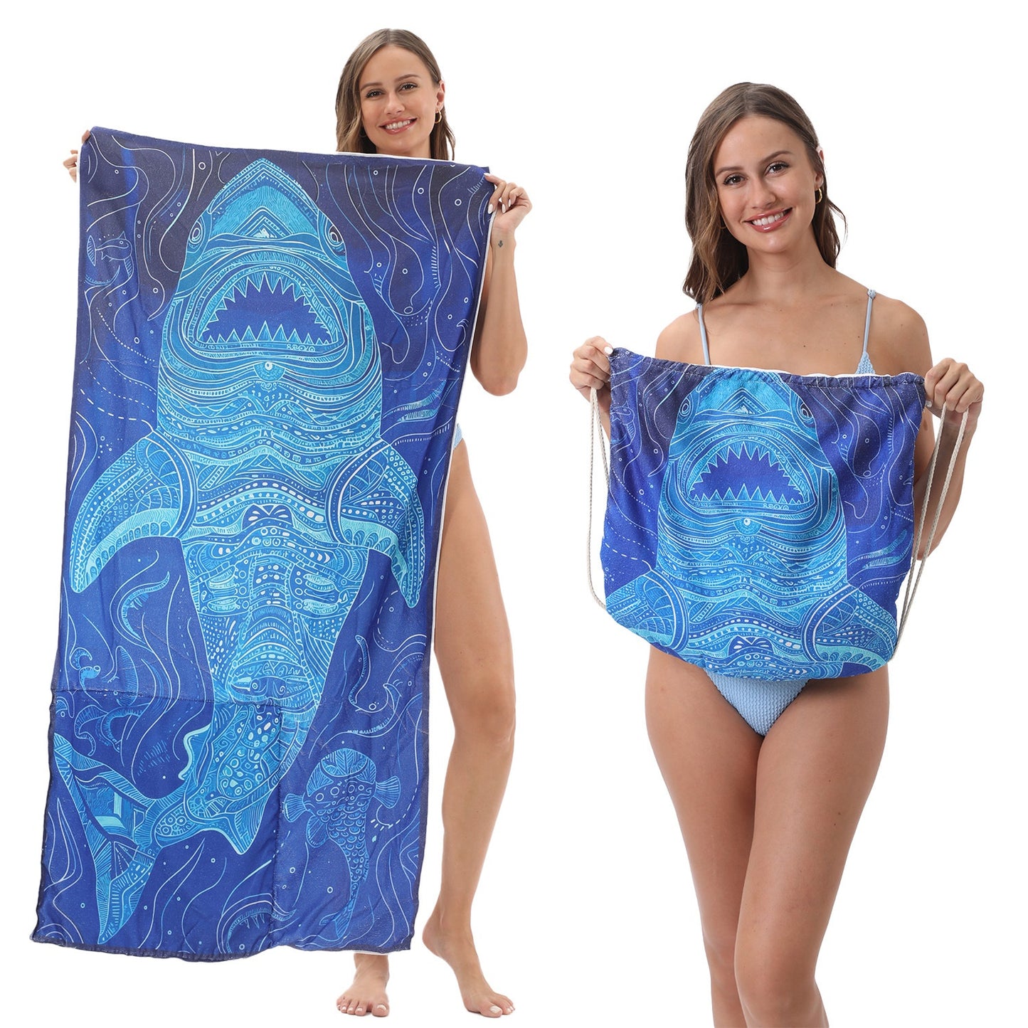 Two-in-One Foldable Beach Towel Printed Bath Towel All-In-One Beach Towel with Storage Bag
