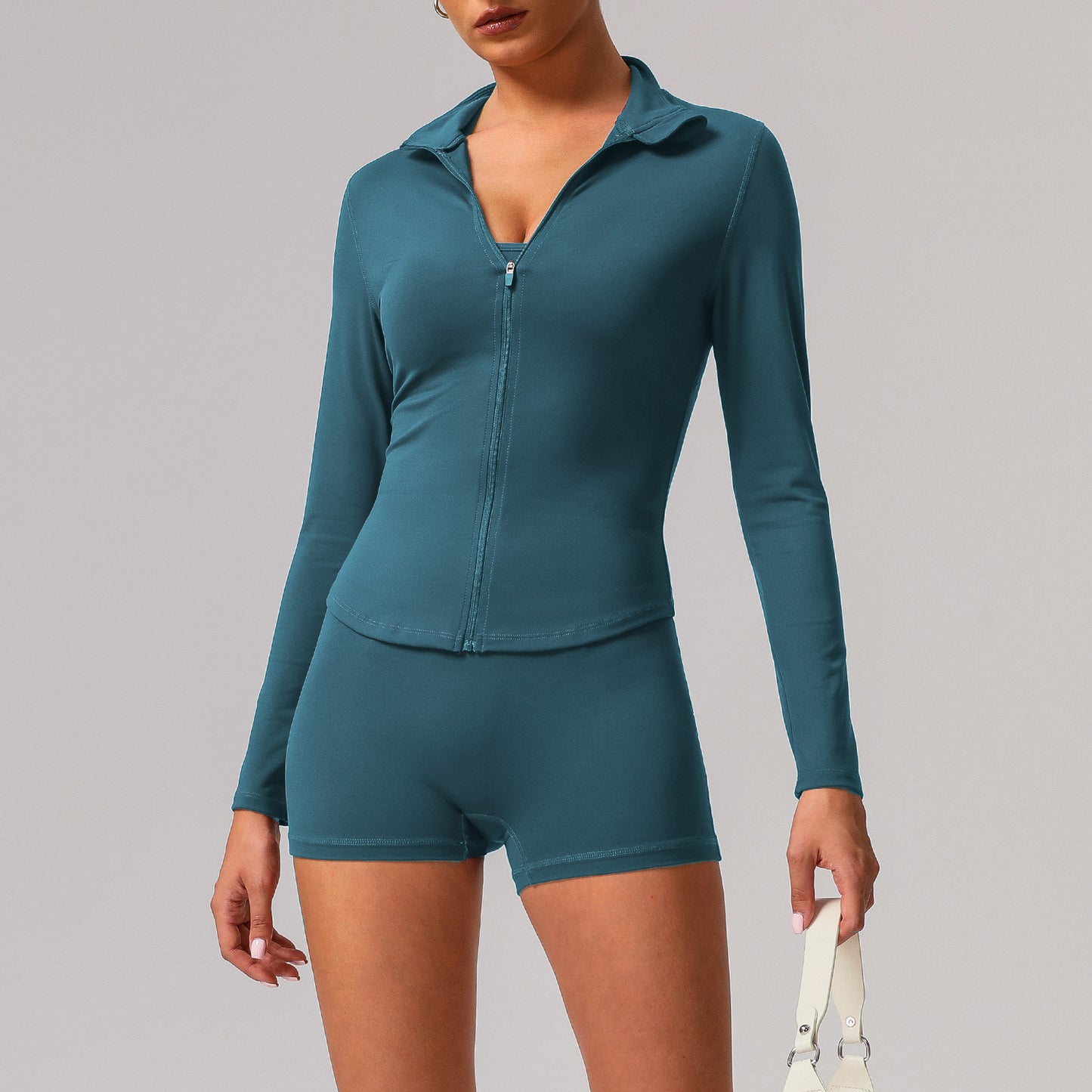 Solid color tight yoga suit quick drying fitness suit outdoor body shaping running suit women's fitness suit ﻿