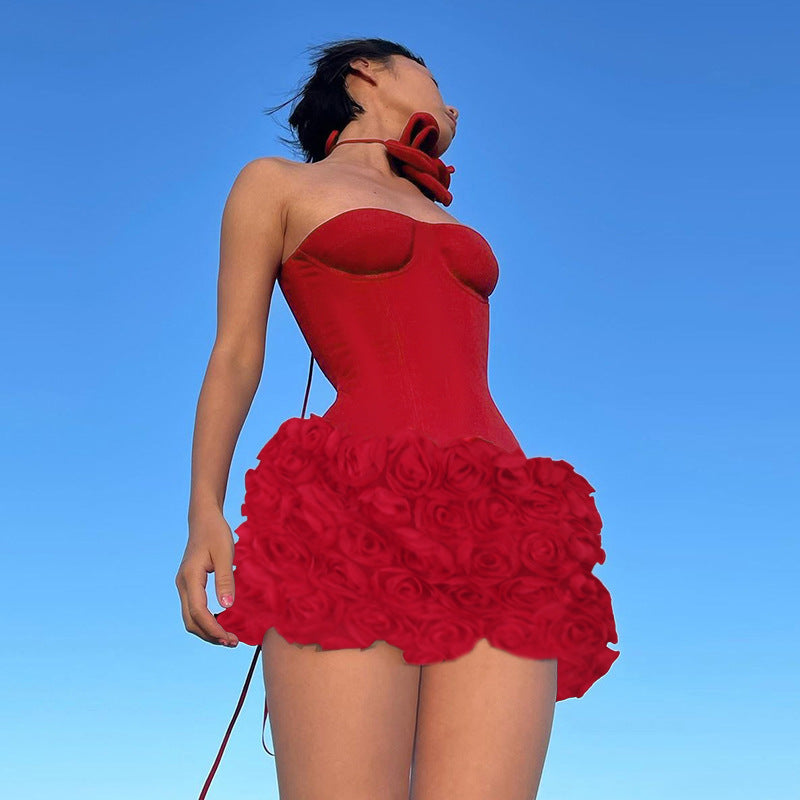 სექსუალური სამგანზომილებიანი ყვავილების ტექსტურის შიშველი კაბა 