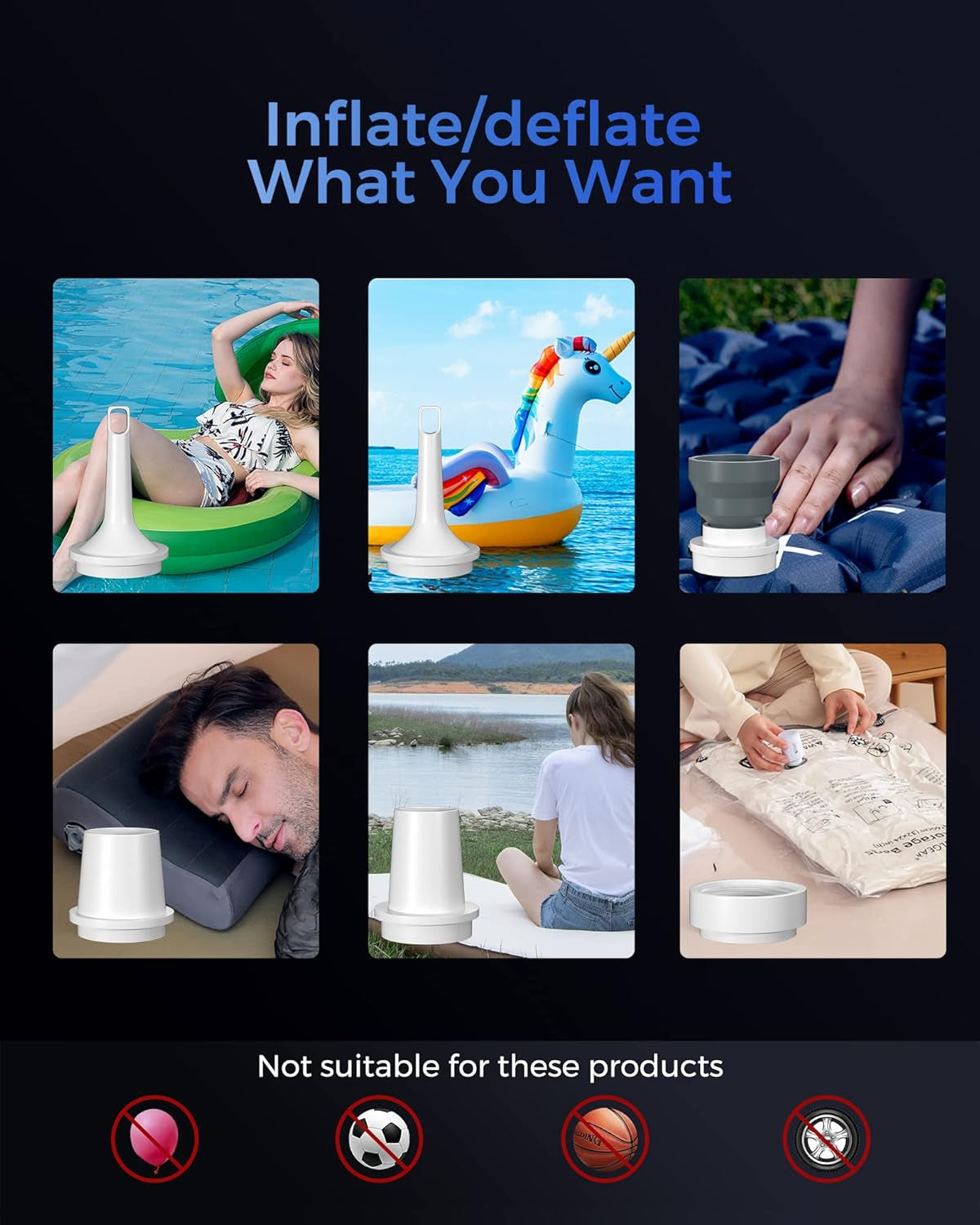 Portable Camping Air Pump, Electric Air Mattresses Pump with 3600Mah Emergency Power Supply, 300 L/Min Airflow for Rapid In/Deflation for Air Bed, Pool Float, Inflatables, Sleeping Pads