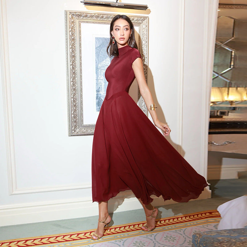 Mesh splicing large swing skirt design sense dress