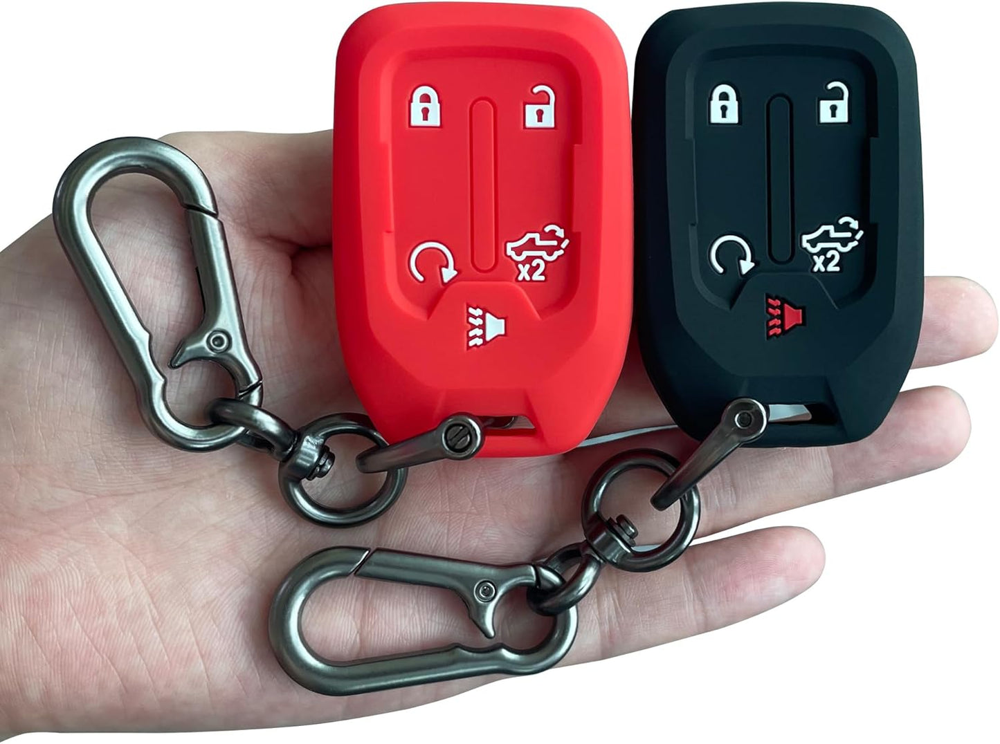 2PCS Silicone Smart Key Fob Case Cover for 2023 2022 2021 2020 2019 Chevy Silverado and GMC Sierra 1500 2500HD 3500HD, Remote Protector Accessories Holder(Key Ring,Black and Black)