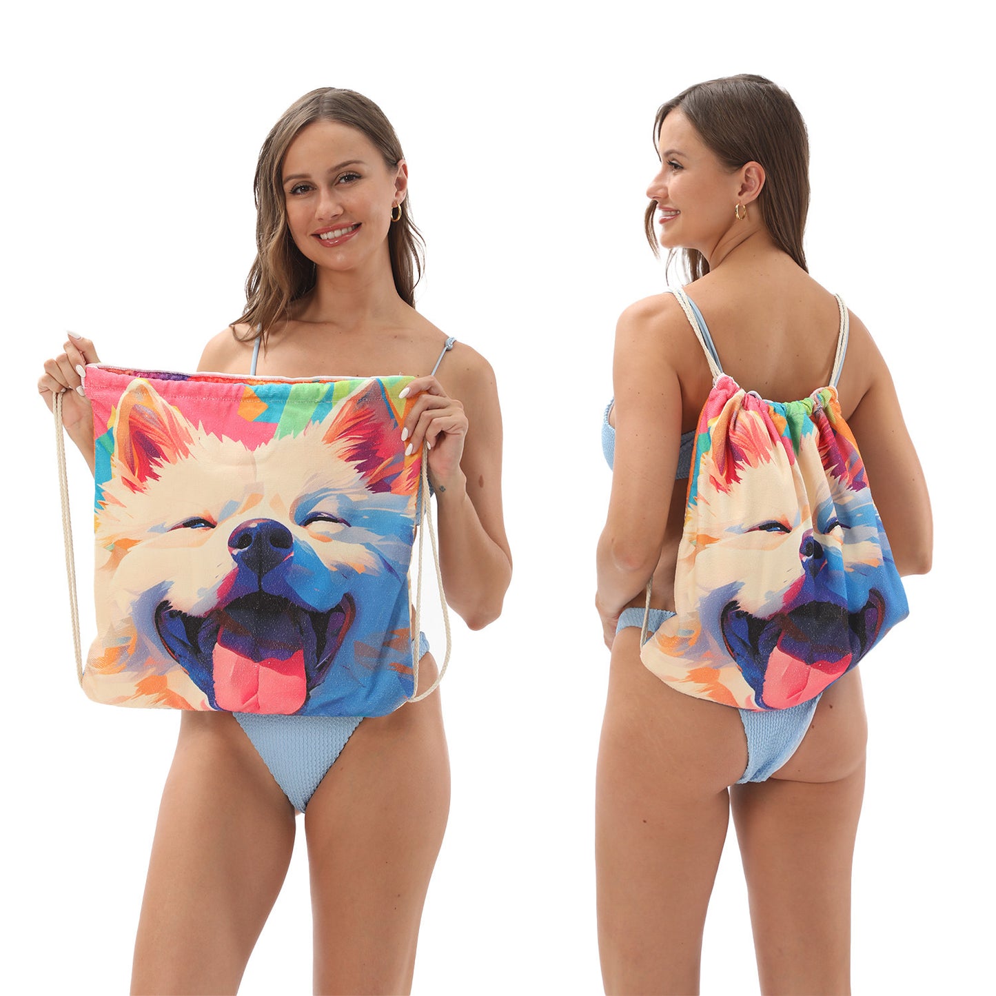 Two-in-One Foldable Beach Towel Printed Bath Towel All-In-One Beach Towel with Storage Bag