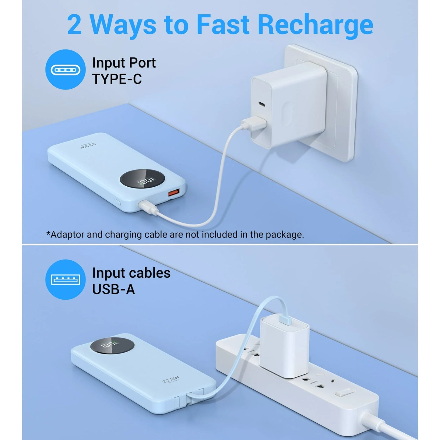 10000Mah Power Bank 22.5W Fast Charging Portable Charger with Cables, USB Battery Pack Compatible for Iphone and Android Cell Phone