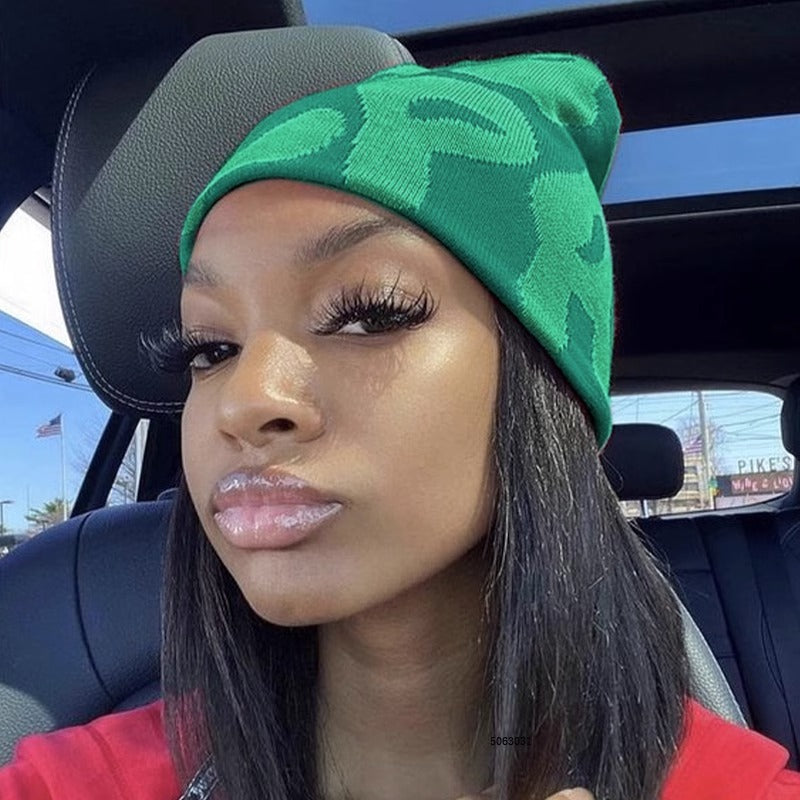 ლობიოს ქუდი კონტრასტული კანფეტის ფერის შალის ქუდი ნაქსოვი ქუდი ცივი ქუდი Beanie წყვილის ქუჩა