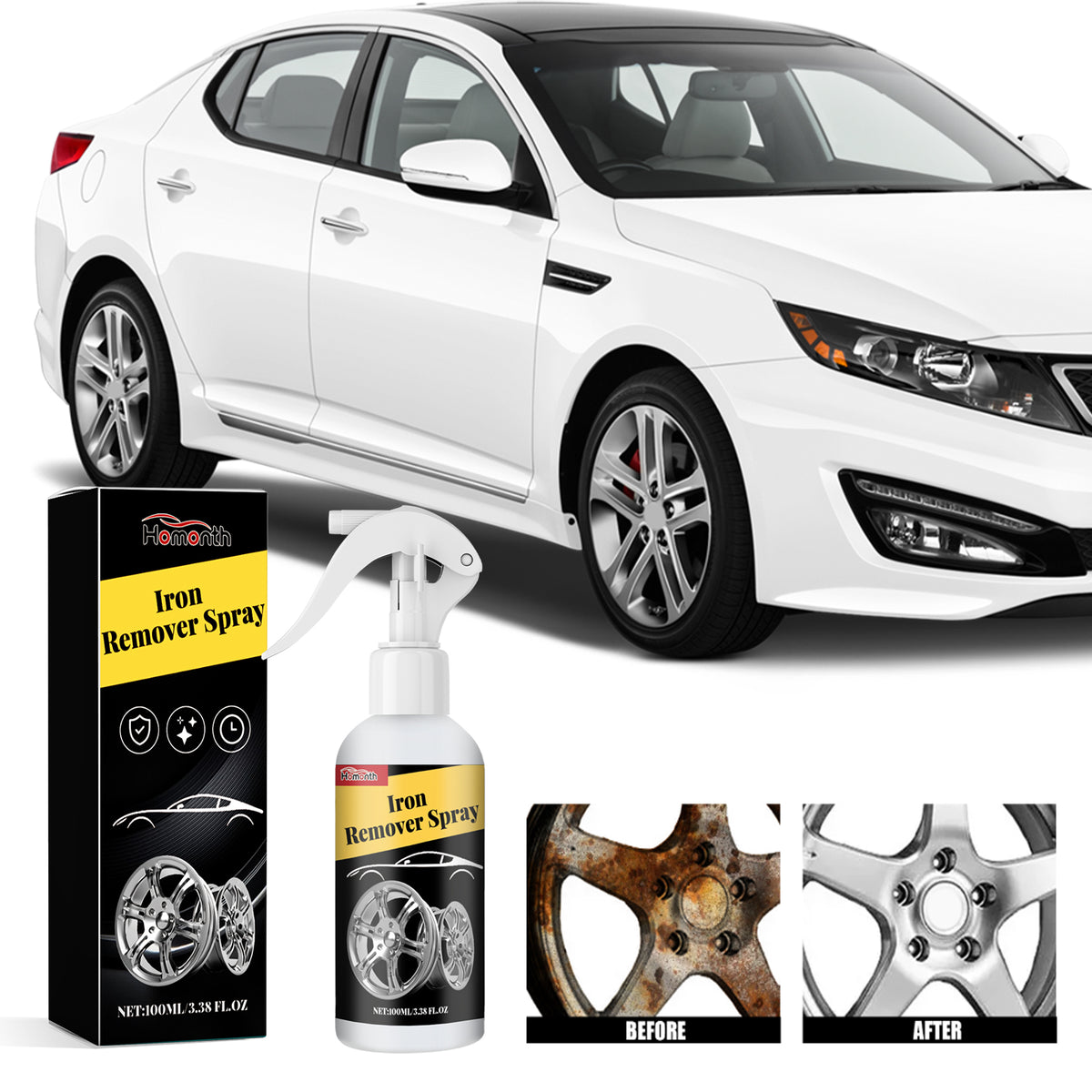Iron Remover Spray, Auto Paint Tire Rust Removal Polishing Cleaning Agent