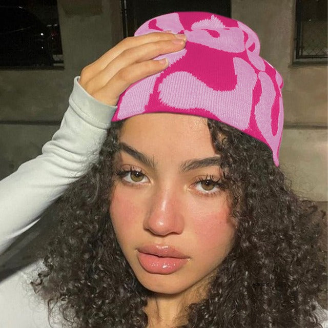 ლობიოს ქუდი კონტრასტული კანფეტის ფერის შალის ქუდი ნაქსოვი ქუდი ცივი ქუდი Beanie წყვილის ქუჩა