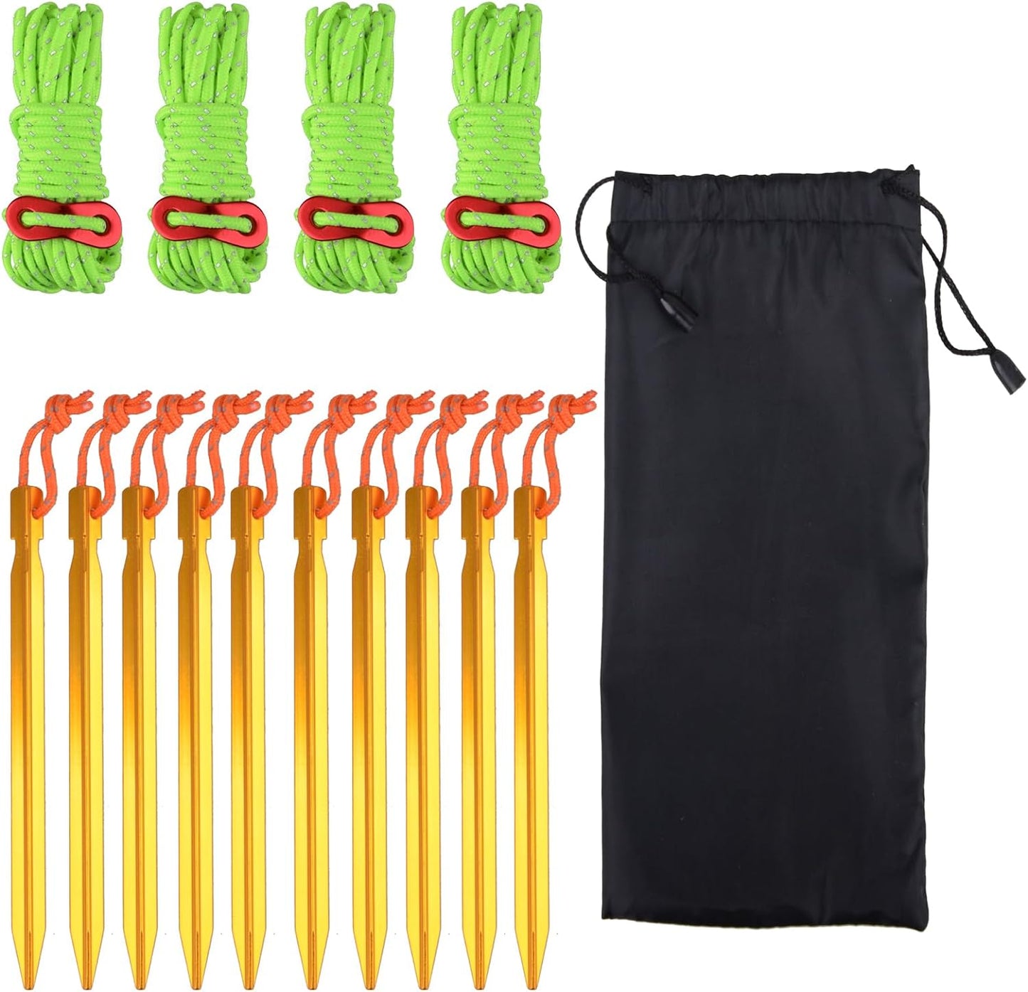 Reflective Guyline, Tent Cord Nylon Paracord Rope with Guyline Adjuster for Camping Tent, Outdoor Packaging (Black - 4 Pack)