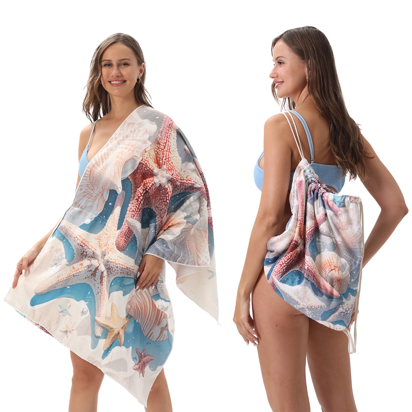 Two-in-One Foldable Beach Towel Printed Bath Towel All-In-One Beach Towel with Storage Bag