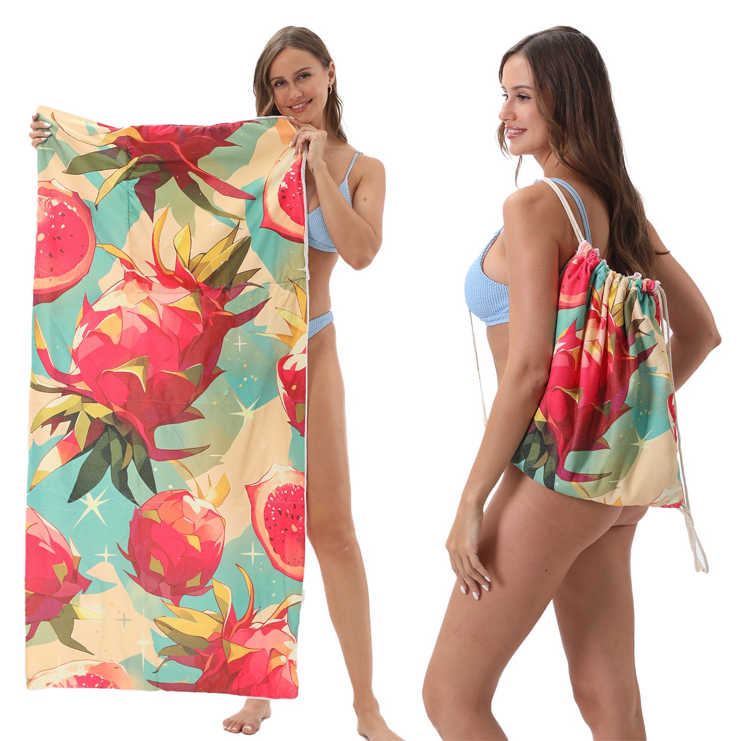 Two-in-One Foldable Beach Towel Printed Bath Towel All-In-One Beach Towel with Storage Bag