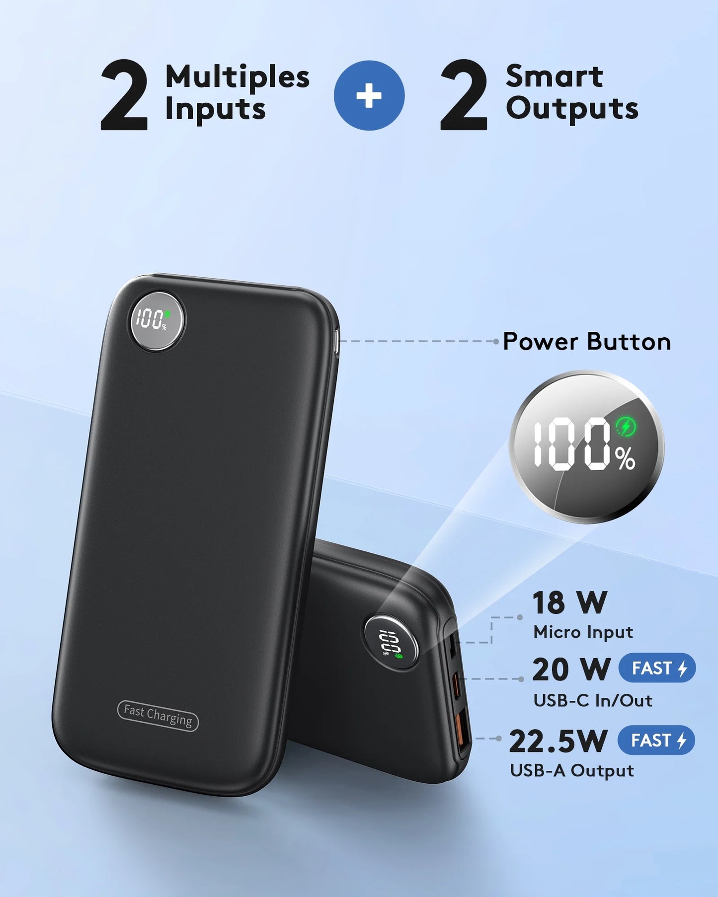 Fast Charging Power Bank, 10000Mah Portable Charger for Iphone, 22.5W USB C In&Out Battery Pack Phone Charger Portable, Slim Powerbank for Iphone 16/15/14 Series, Samsung, Google,Android