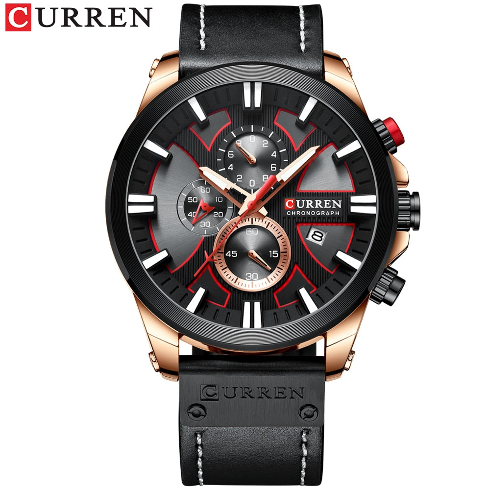 CURREN Watch Chronograph Sport მამაკაცის საათები, კვარცის საათი, ტყავის მამაკაცის მაჯის საათი, Relogio Masculino, მოდური საჩუქარი მამაკაცებისთვის 