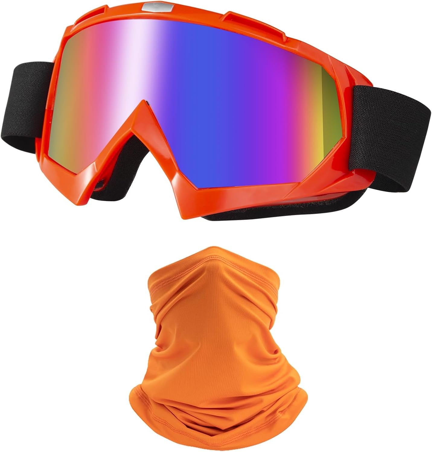 Motorcycle Goggles Dirt Bike ATV Off-Road Riding Motocross Glasses with Sun UV Protection Neck Gaiter Face Cover