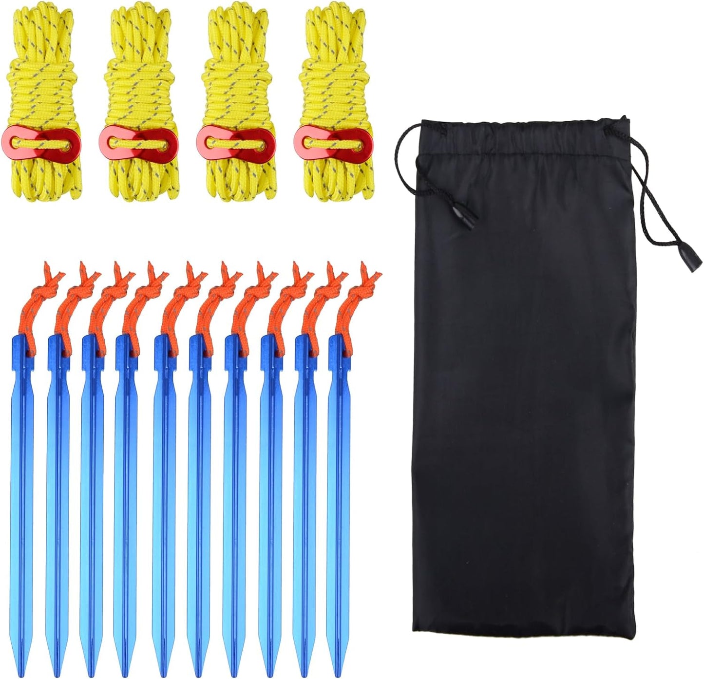 Reflective Guyline, Tent Cord Nylon Paracord Rope with Guyline Adjuster for Camping Tent, Outdoor Packaging (Black - 4 Pack)