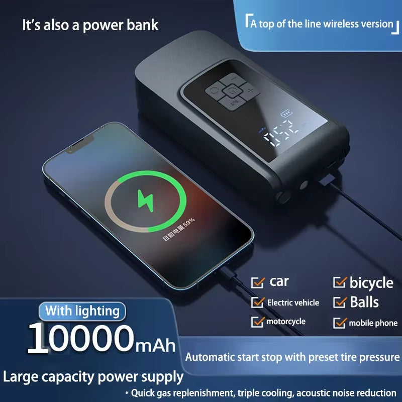 Digital Display Car Air Pump Wireless Dual Power Air Pump Tire Pump Portable Intelligent Digital Display Air Pump