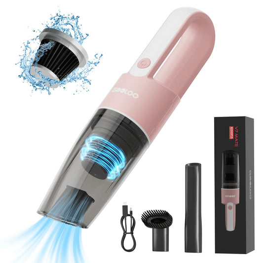 V7 Mate Car Vacuum Cleaner Cordless Portable Lightweight High Power Handheld Vacuum Cleaner for Car , with Washable HEPA Filter for Desk Home Pet,Pink
