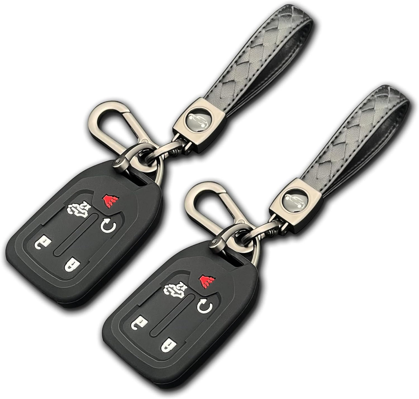 2PCS Silicone Smart Key Fob Case Cover for 2023 2022 2021 2020 2019 Chevy Silverado and GMC Sierra 1500 2500HD 3500HD, Remote Protector Accessories Holder(Key Ring,Black and Black)