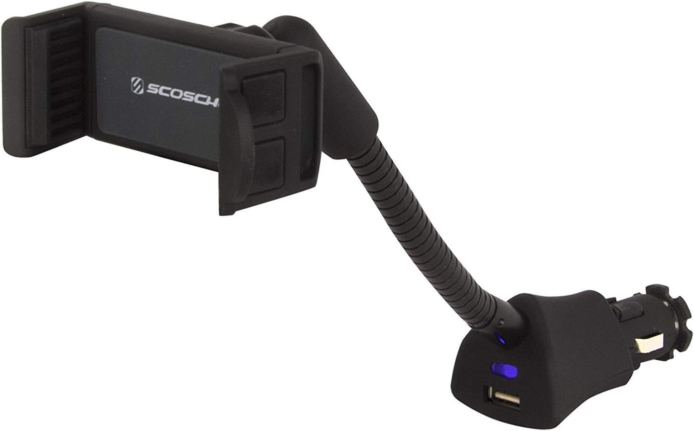 H12VFXM Powermount Phone Mount for Car | 12V Charger for Vehicle'S Power Port | 7.5 Watts | Flexible Mount Arm| Black