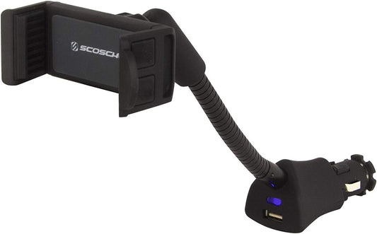 H12VFXM Powermount Phone Mount for Car | 12V Charger for Vehicle'S Power Port | 7.5 Watts | Flexible Mount Arm| Black