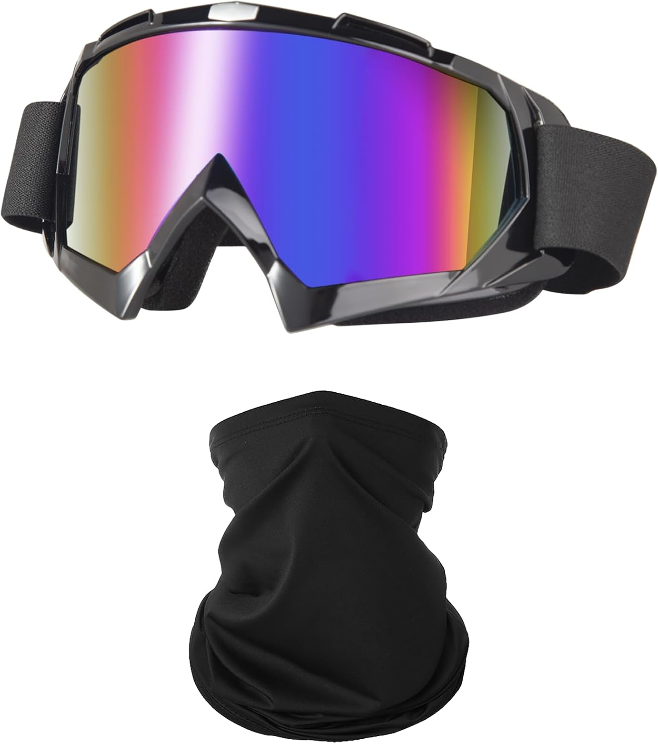 Motorcycle Goggles Dirt Bike ATV Off-Road Riding Motocross Glasses with Sun UV Protection Neck Gaiter Face Cover