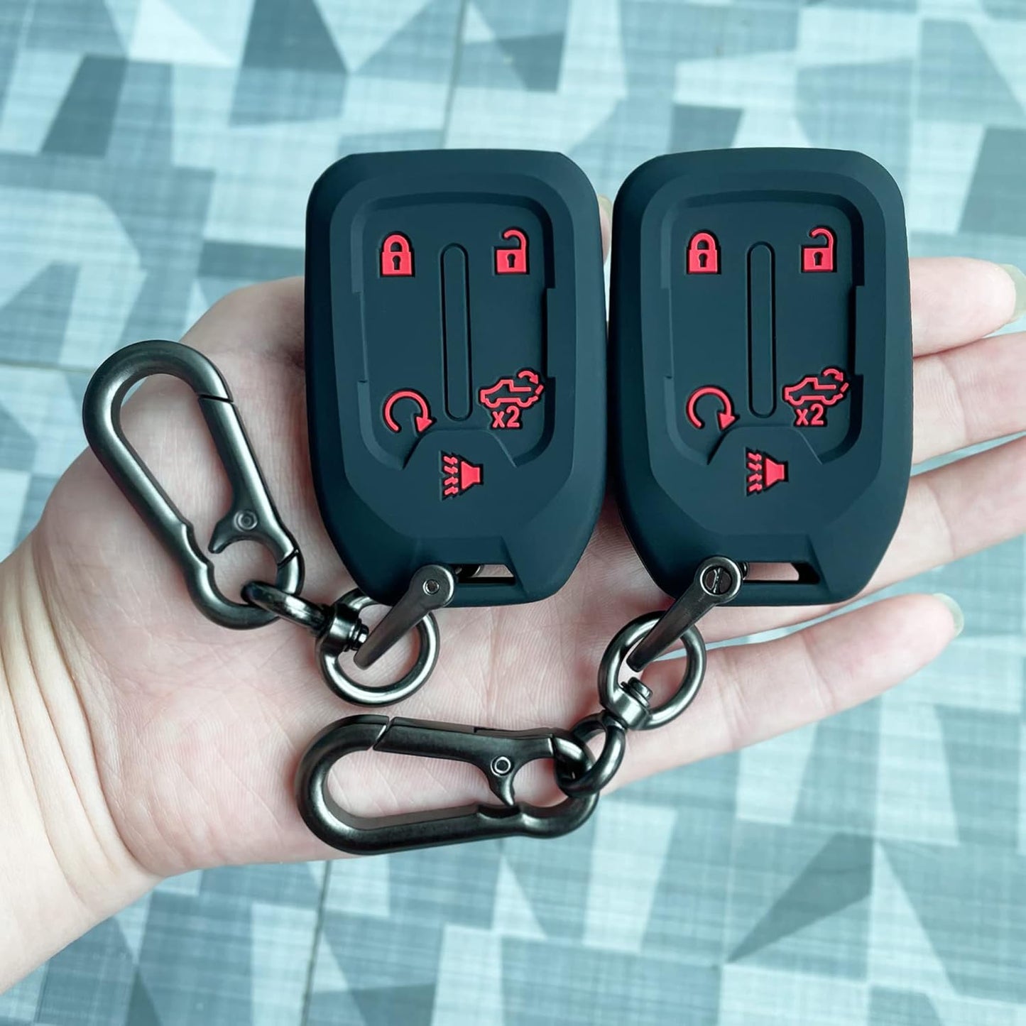 2PCS Silicone Smart Key Fob Case Cover for 2023 2022 2021 2020 2019 Chevy Silverado and GMC Sierra 1500 2500HD 3500HD, Remote Protector Accessories Holder(Key Ring,Black and Black)