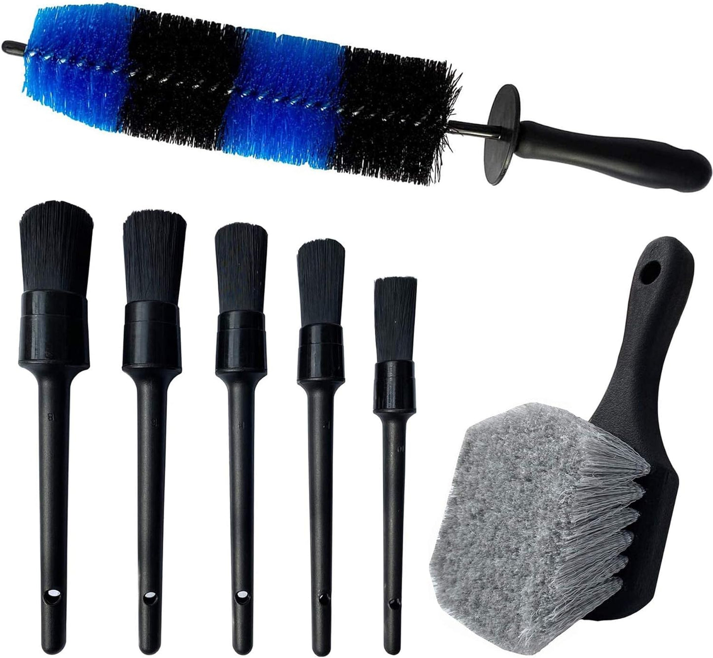 7Pcs Wheel & Tire Brush, Car Detailing Kit, 17Inch Long Soft Wheel Brush 5 Car Wash Detail Brush Car Wash Kit for Cleans Dirty Tires & Releases Dirt and Road Grime, Short Handle