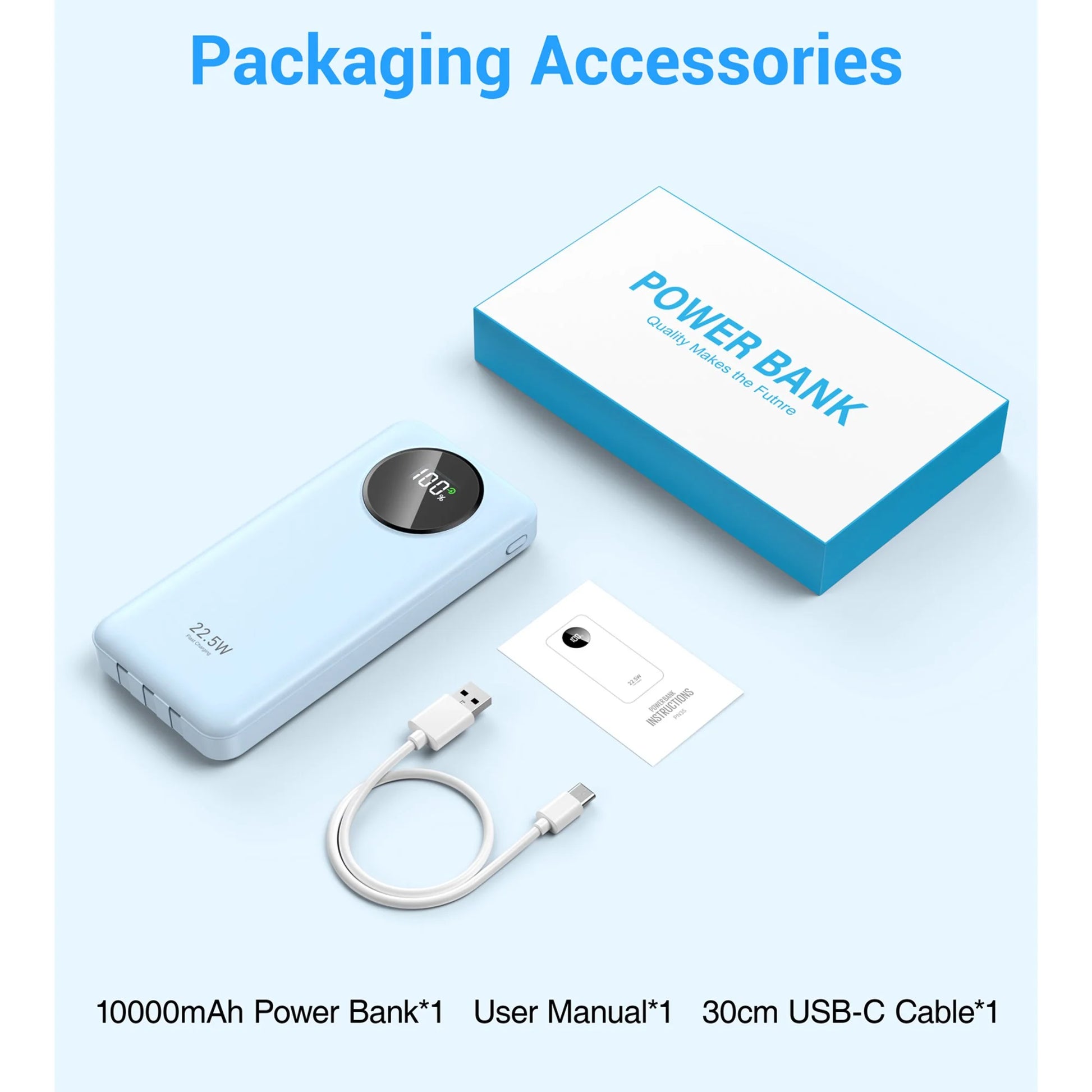 10000Mah Power Bank 22.5W Fast Charging Portable Charger with Cables, USB Battery Pack Compatible for Iphone and Android Cell Phone