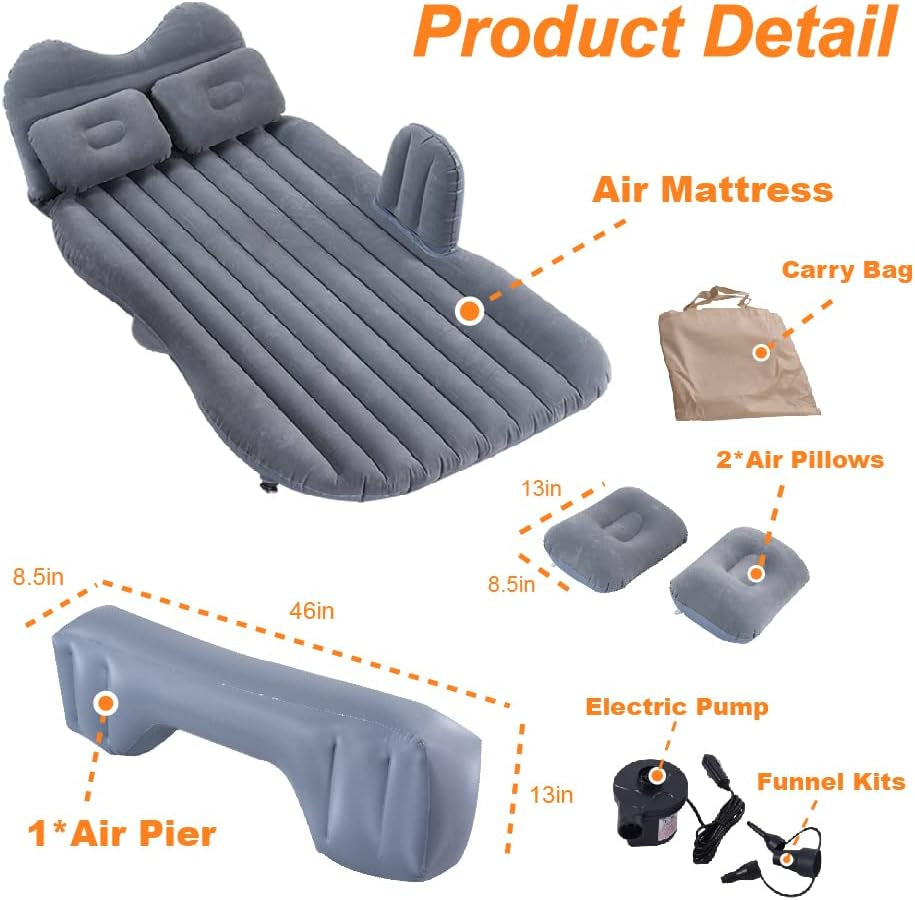 Car Air Mattress, Inflatable Car Mattress for Back Seat, Car Bed with Air Pump, Home Sleeping Pad (TM Gray)